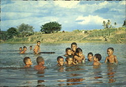 Fijian Children Having A Cool Swimm Postcard