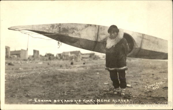 Eskimo Boy And His Kiak Nome Alaska
