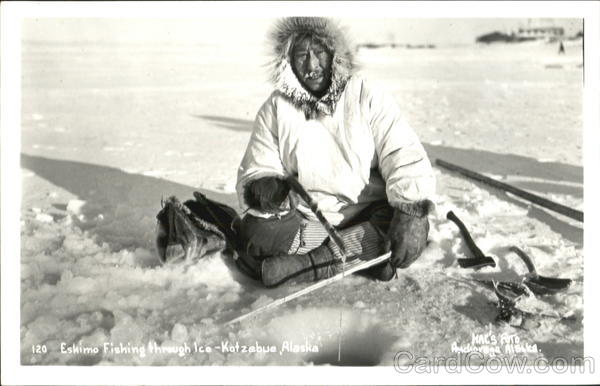 Eskimo Fishing Through Ice Kotzebue Alaska
