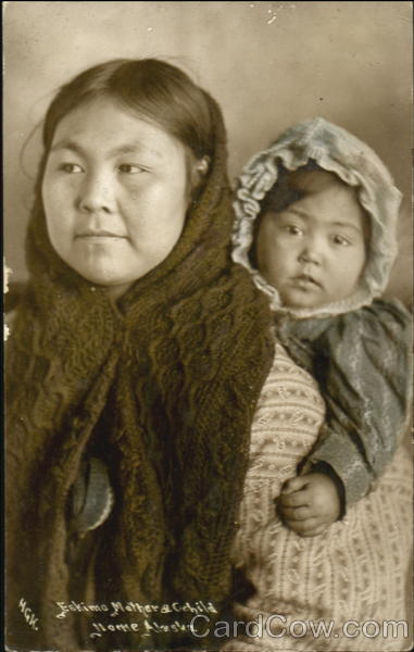 Eskimo Mother And Child Tinted Nome Alaska
