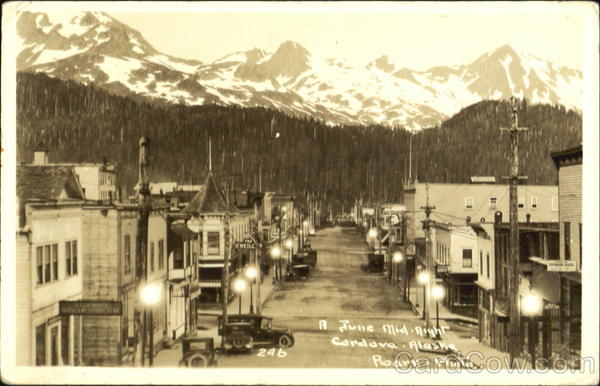 Street Scene Midnight in June Cordova Alaska