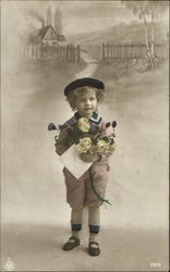 Boy with Flowers Boys Postcard Postcard