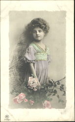 Girl with Flowers - Tinted Postcard