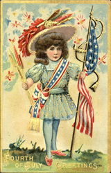 Fourth Of July Greetings Girl Postcard