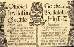 Official Golden Invitation Potlatch Seattle, WA Postcard Postcard