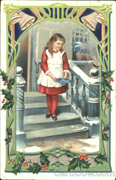 Girl on Steps Birds Children