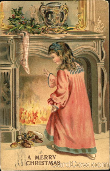 Girl at Fireplace Children