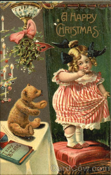 Girl with Teddy Bear Mistletoe Children