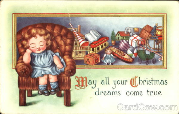 Girl Dreaming of Christmas Toys Children