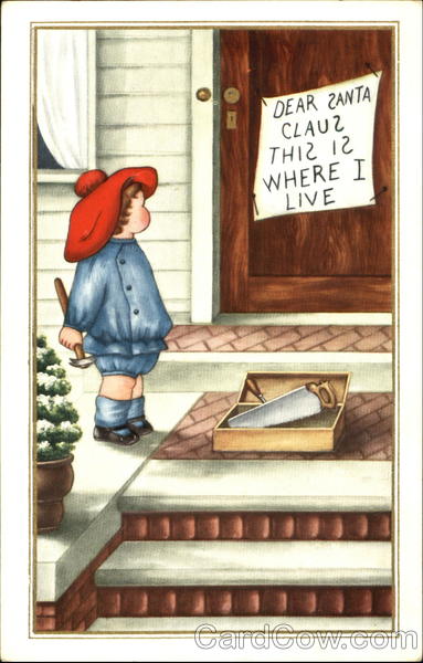 Boy Leaving Sign for Santa Children