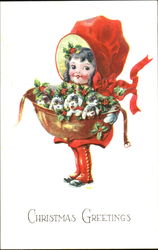 Girl with Basket of Puppies Postcard