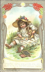 Girl Reading with Puppy Postcard