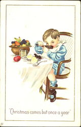 Boy Eating Dinner Postcard