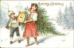 Children with Tree Gold Postcard