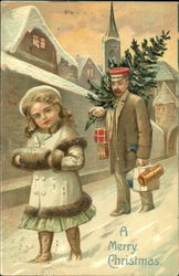 Girl Father with Tree, Presents Postcard