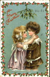 Children Under mistletoe Postcard Postcard
