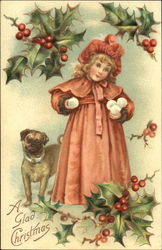 Girl with Snowballs, Dog Postcard