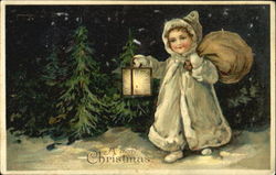 Girl at Night with Trees Postcard