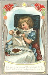 Girl with Puppy at Table Postcard