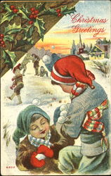 Boys Snowball Fight Postcard