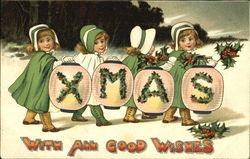 Girls XMAS Lanters Letters Postcard