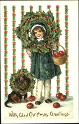 Girl with Dog Apples Postcard