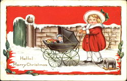 Girl Baby Carriage Postcard