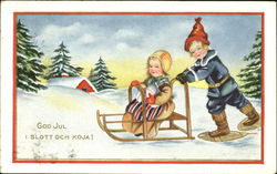 Children Sled Snowshoes Postcard
