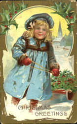 Girl with Sled Postcard