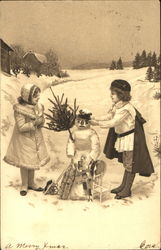 Children Making Snowman Snowmen Postcard Postcard