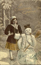 Girl with Snowman Postcard