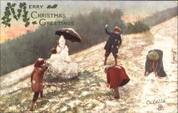 Snowball Fight Snowmen Postcard Postcard