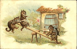 Cats on See-Saw Louis Wain Postcard Postcard