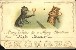 Ping Pong Many Wishes For A Merry Christmas Louis Wain Postcard Postcard