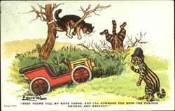 Auto Accident Louis Wain Postcard Postcard