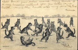 Field Hockey Louis Wain Postcard Postcard