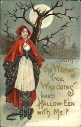 At Midnight Neath The Witches Tree Who Dares Keep Hallow-Even With Me? Halloween Postcard Postcard