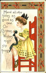 Girl Sewing H.B. Griggs (HBG) Postcard Postcard