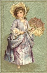 Girl with Parasol Girls Postcard Postcard