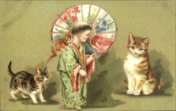 Boy with Kittens Postcard