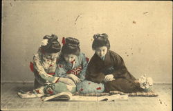 Three Japanese Girls - Hand Colored Postcard