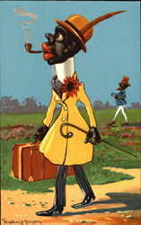 Suitcase & Cane Black Americana Postcard Postcard