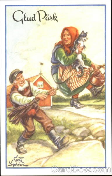 An old lady and cat riding a broom Curt Nystrom Comic, Funny