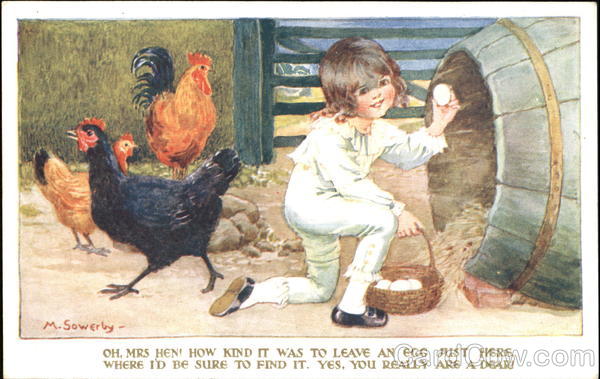 A little girl collecting eggs  Millicent Sowerby Girls