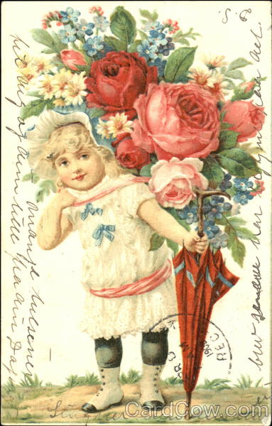 Old Fashioned Flower Girl with Umbrella Flowers