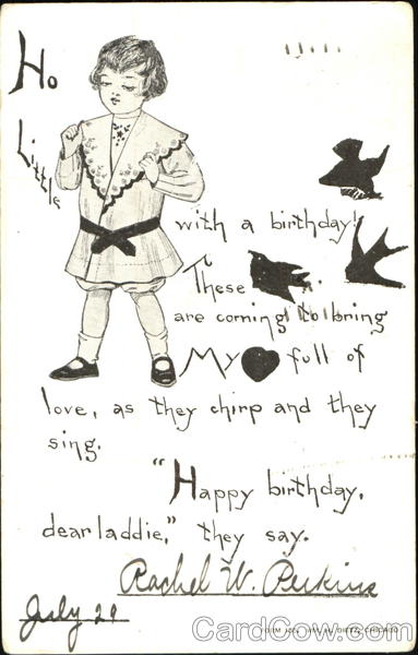 A 19th century child with birds and a birthday wish