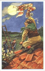 A man stuck in the roof Postcard