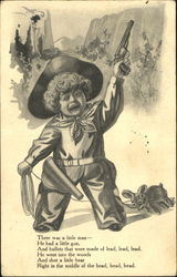 A little boy with a gun that shot a little bear Postcard