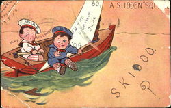 Two Boys in A Boat Postcard Postcard
