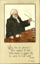 A portly man enjoys his meal Postcard